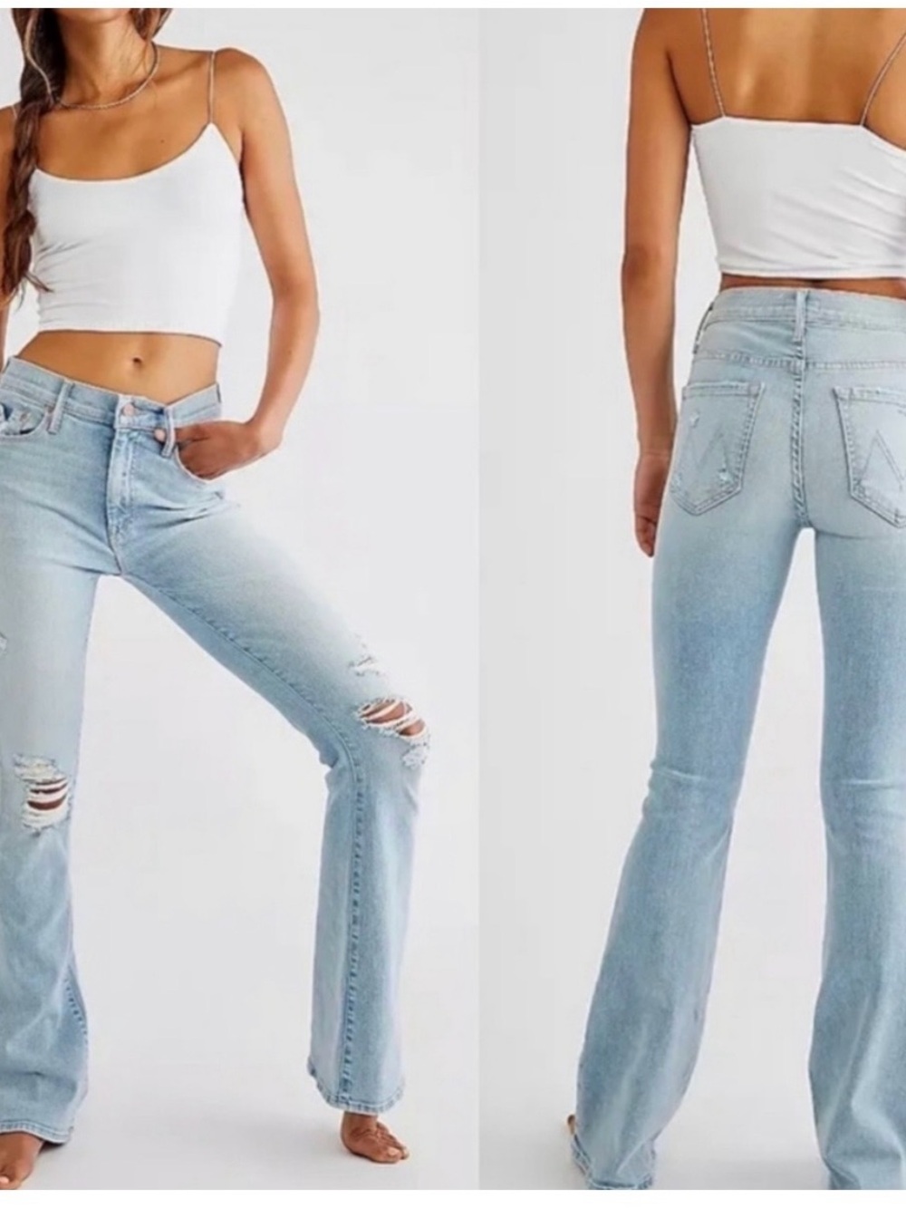 MOTHER DenimThe Weekender Distressed Flared Jeans In Free Hugs Size 28
